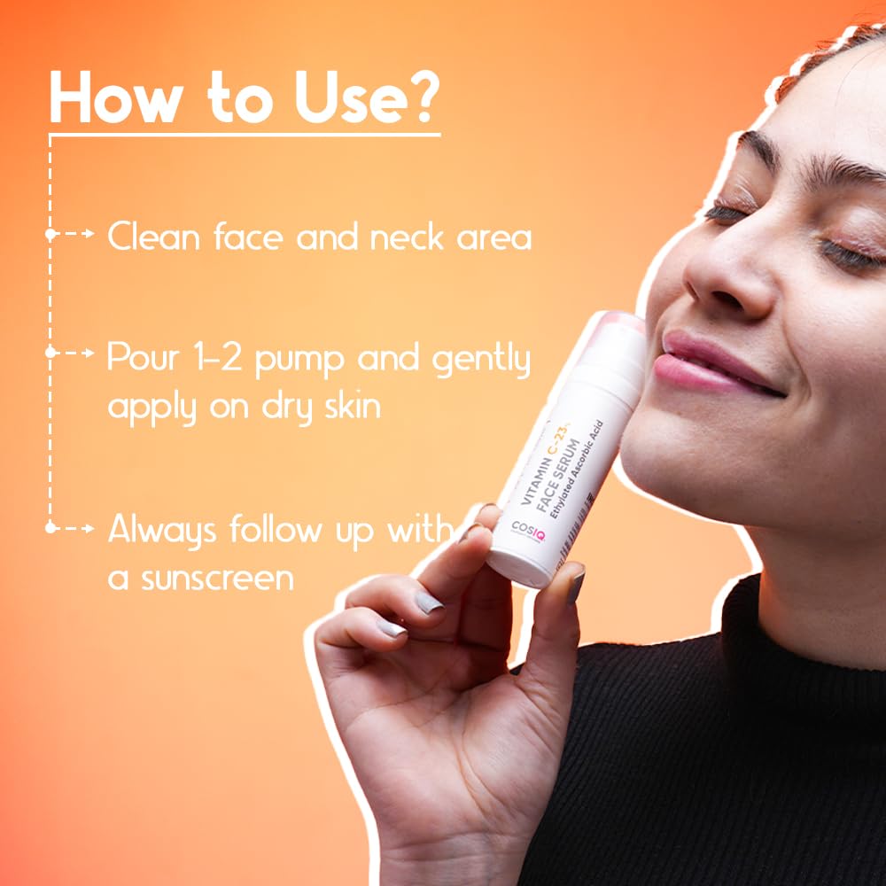 Cos-IQ 23% Vitamin C Face Serum for Glowing Skin 30ml| Advanced Molecular Skincare Technology | Highly Stable, Non Irritating, Non Sticky| Brightening & Hydrating Formula For Men & Women