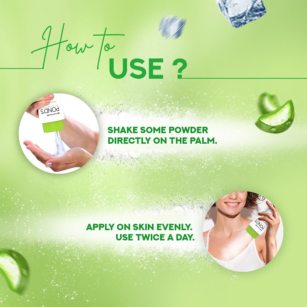 POND'S Aloe Cooling Powder, 400g, for Comfortable and Cool Skin in Summer, with Goodness of Aloe, 3X Instant Cooling, Long-Lasting Fragrance