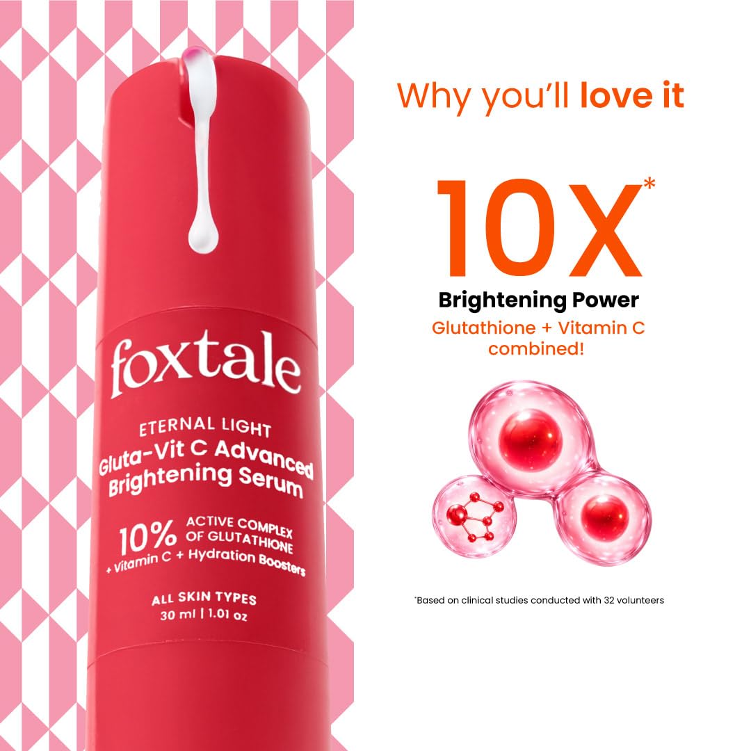 Foxtale 10% Vitamin C + Glutathione Complex Serum, Brightens skin in 3 days, Fades melasma & dark spots, Evens Skin tone, Gentle & Non-irritating, For All Skin types, Men & Women