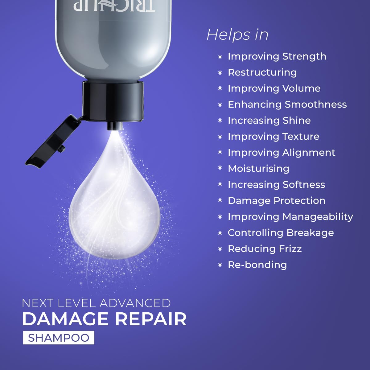 Trichup Pro Damage Repair Shampoo for Dry Frizzy Hair 300 ml, Instant Dual Action Rebonding, Smoothing, Improves Texture, Nourishes Dry Hair, Controls Frizz For Men & Women (300ml),