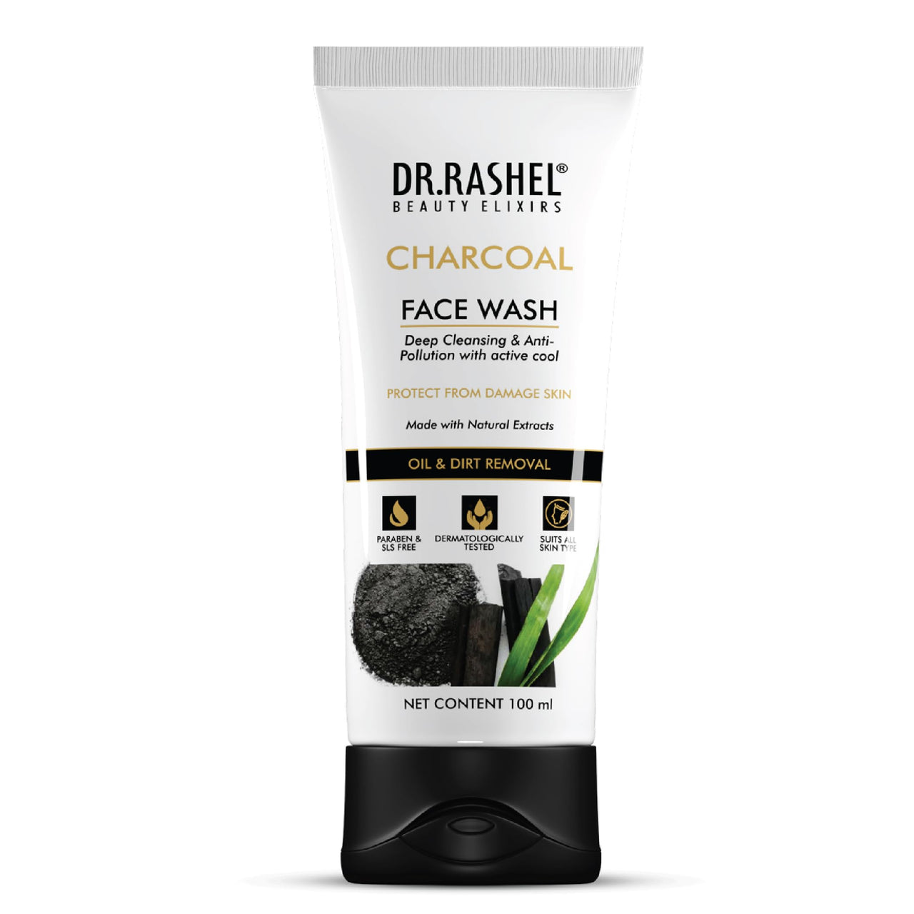 DR.RASHEL Charcoal Face Wash Deep Cleansing & Anti-Polltion with Active Cool with No Parabens, SLS, Silicones & Colour (100 ml)