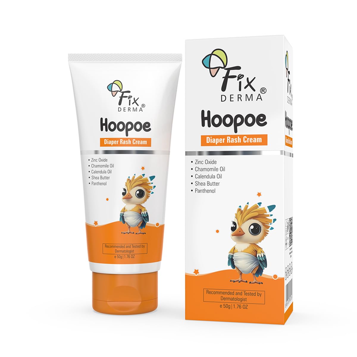 Fixderma Hoopoe Diaper Rash Cream for baby with Zinc Oxide & Panthenol | Prevent Rashes, Redness & Irritation | Baby Rash Cream | Dermatologist Tested (50G)