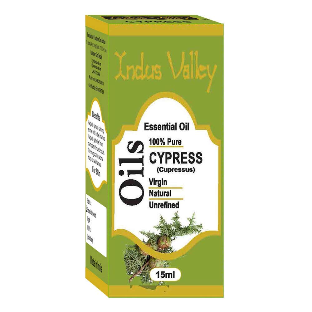 Indus Valley 100% Pure Natural & Organic, Undiluted Cypress Essential Oil with Glass Dropper for Skin, Hair Care -15ml
