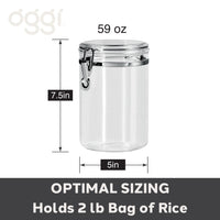 OGGI Medium-Sized Clear Canister with Clamp Lid, 59 oz - Large Airtight Food Storage Container, for Kitchen & Pantry Storage of Bulk, Dry Foods, Pasta, Flour, Sugar, Coffee, Rice, Tea, Spices & Herbs