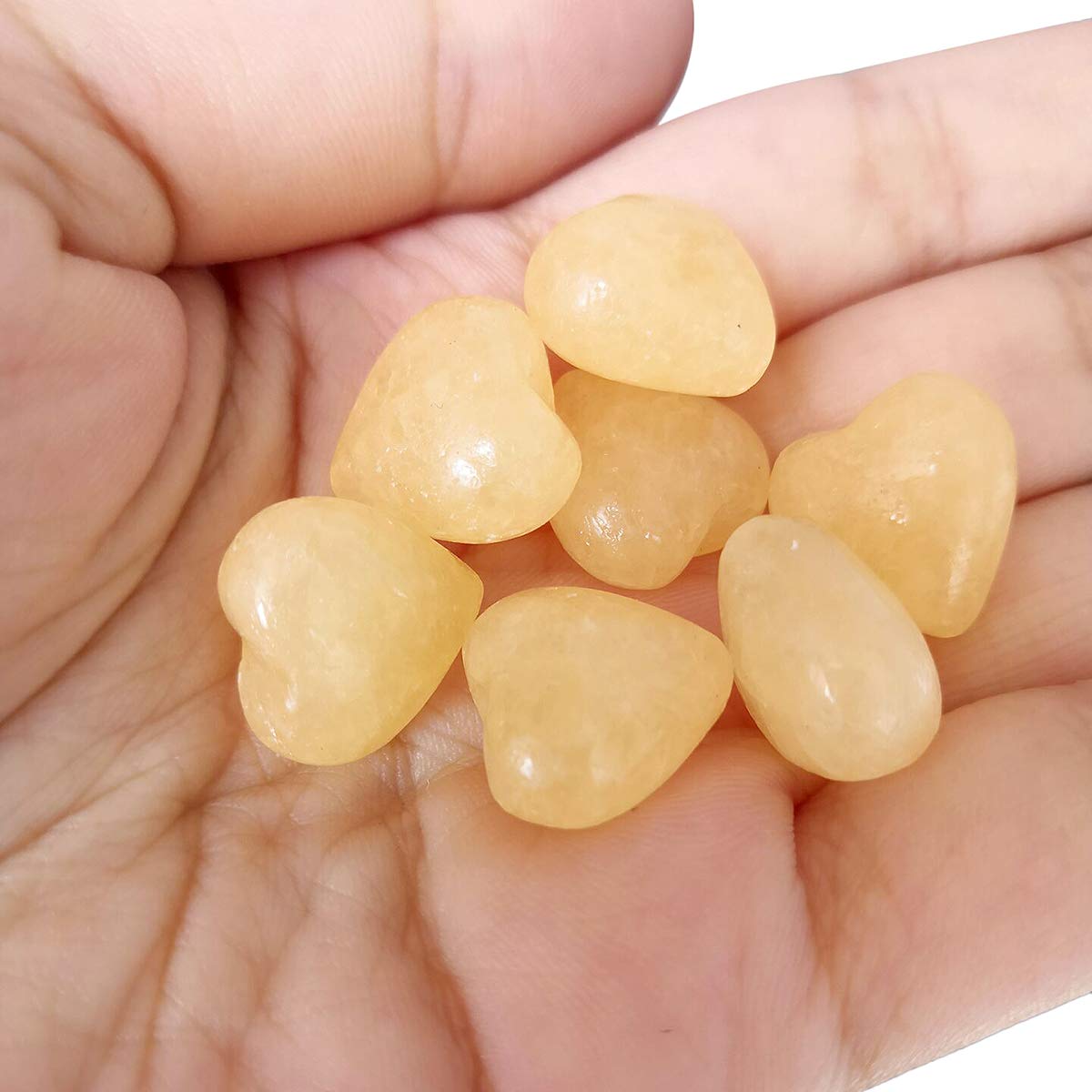 Loveliome 7 Pcs Mini Yellow Jade Heart Love Healing Palm Crystal Energy Stone(0.6 Inch) 0.6"*0.6"*0.4"