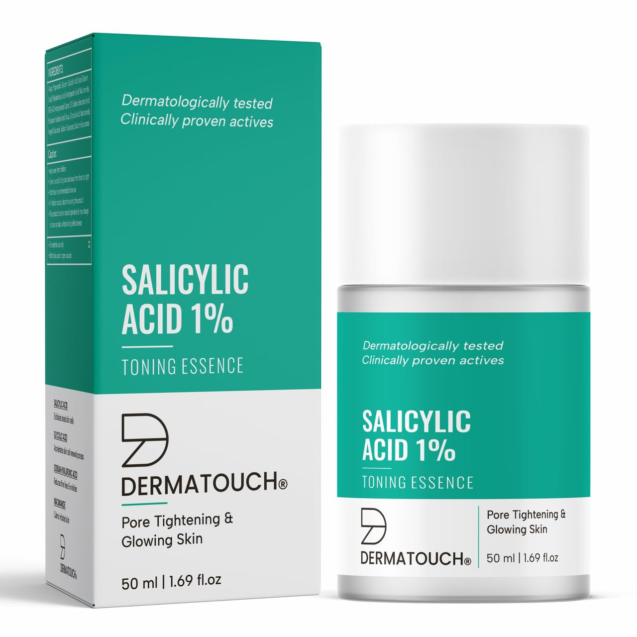 DERMATOUCH Salicylic Acid 1% W/W Toning Essence Drop | For Pore Tightening & Glowing Skin | For Even & Revitalized Skin | For Both Men & Women | 50Ml