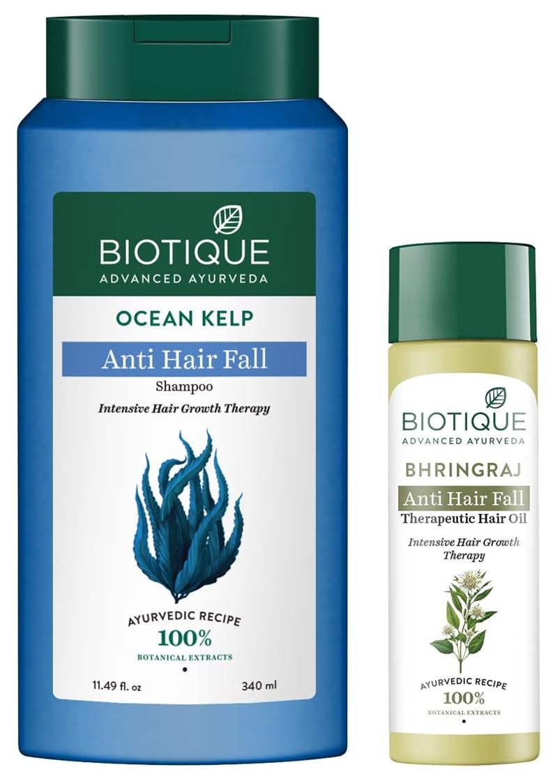 Biotique Bio Kelp Protein Shampoo for Falling Hair Intensive Hair Regrowth Treatment, 340ml & Biotique Bio Bhringraj Fresh Growth Therapeutic Oil, 120ml