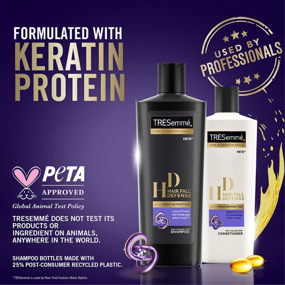 Tresemme Hair Fall Defence Shampoo, With Keratin Protein, Upto 97% Less Hair Breakage, 1 Ltr & TRESemme Keratin Smooth Conditioner 190 ml