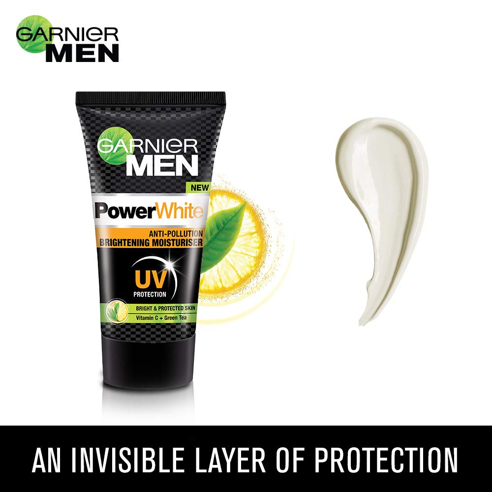 Garnier Men Power White Anti-Pollution Brightening Moisturiser,40g & Garnier Men, Face Wash, Brightening & Anti-Pollution, TurboBright Double Action, 100 g
