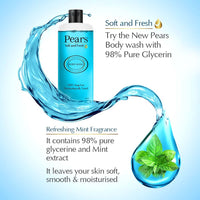 Pears Soft and Fresh Body Wash 250 ml, 98% Pure Glycerin, Liquid Shower Gel crafted with Mint Extracts for Refreshed Skin, No Paraben & 100% Soap Free (Pack of 2)