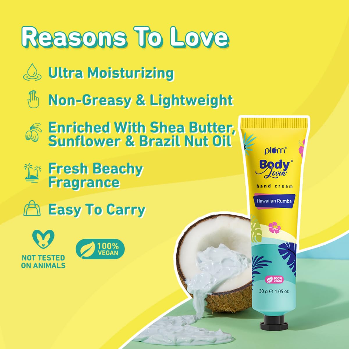 Plum BodyLovin' Hawaiian Rumba Hand Cream | Ultra Moisturizing With Shea Butter | Non-Greasy & Lightweight | Fresh Tropical Aqua Fragrance | Travel Friendly