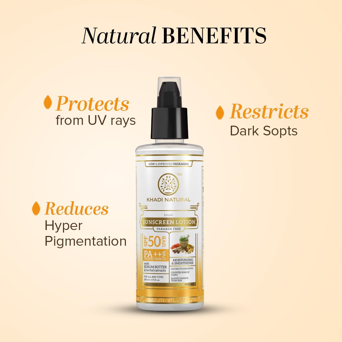 Khadi Natural Sunscreen Lotion SPF 50 PA++ | Non Sticky, No White Cast Formula | Paraben Free | Lightweight Protection | Suitable for All Skin Types | 100 ml