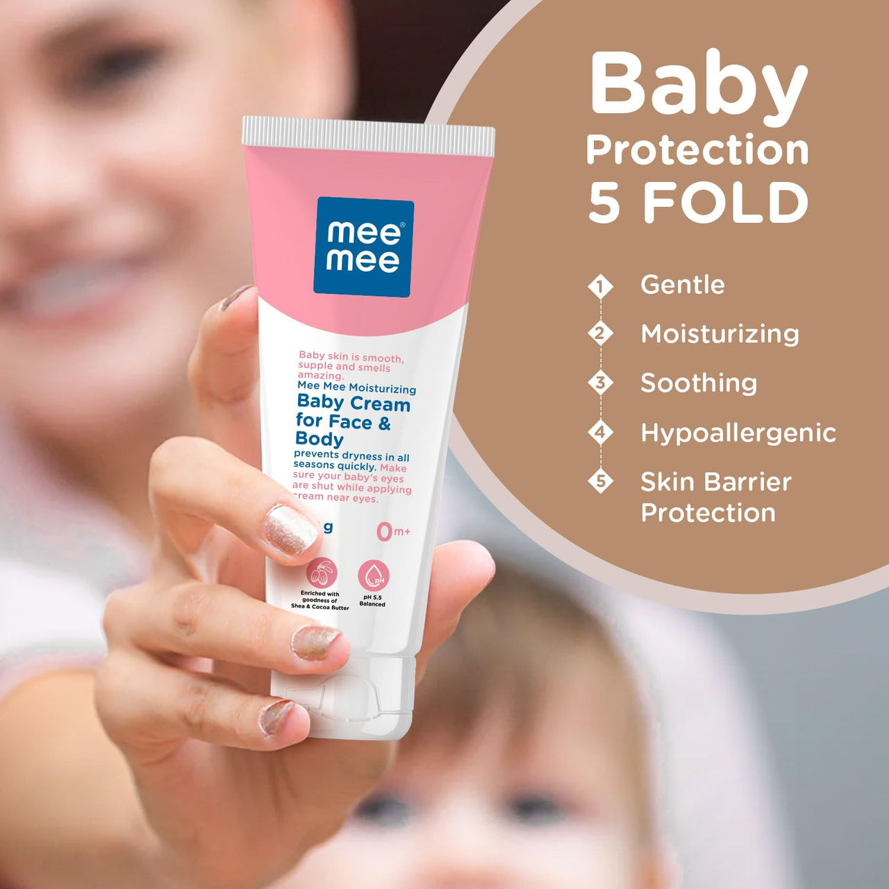 Mee Mee Moisturizing Baby Cream For Face & Body, Shea & Cocoa Butter, 24 Hrs Moisturization - 100 g