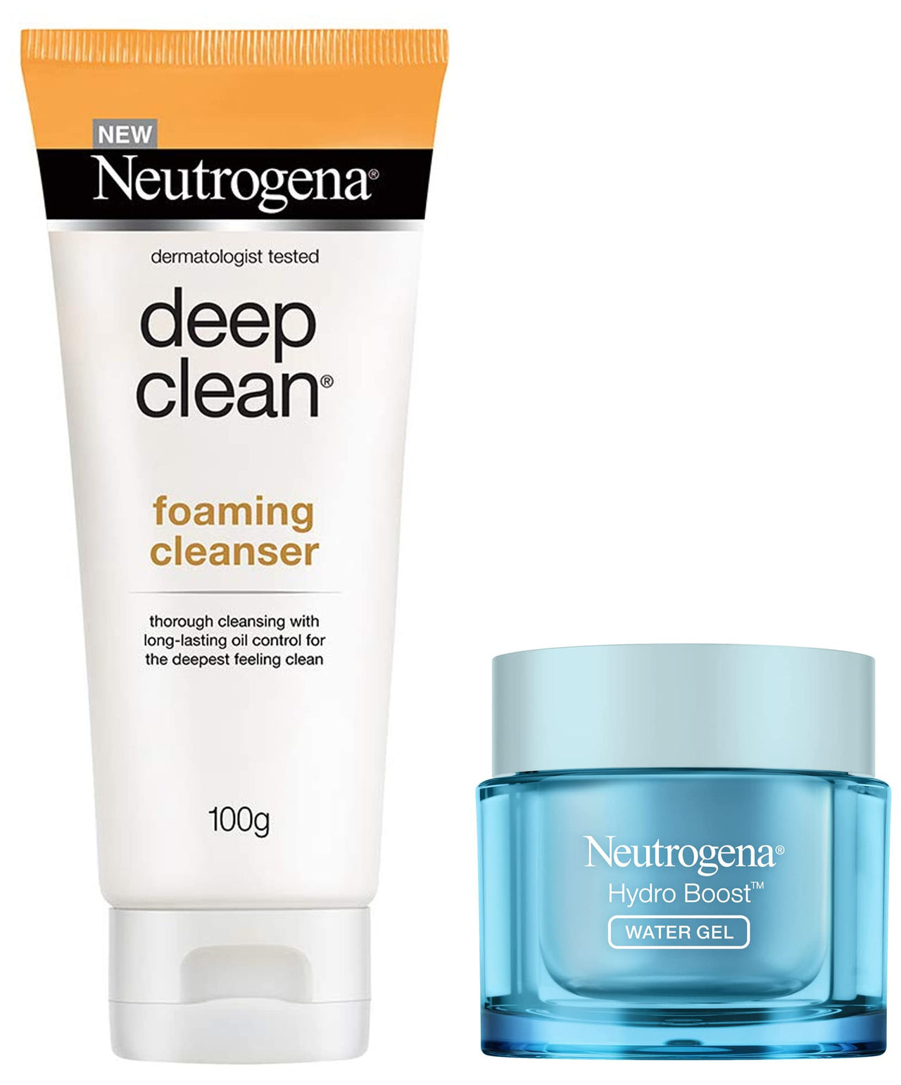 Neutrogena Hydro Boost Hyaluronic Acid Hydrating Water Gel Daily Face Moisturizer, 15 g & Neutrogena Deep Clean Foaming Cleanser, 100g