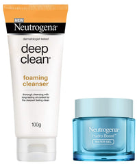 Neutrogena Hydro Boost Hyaluronic Acid Hydrating Water Gel Daily Face Moisturizer, 15 g & Neutrogena Deep Clean Foaming Cleanser, 100g