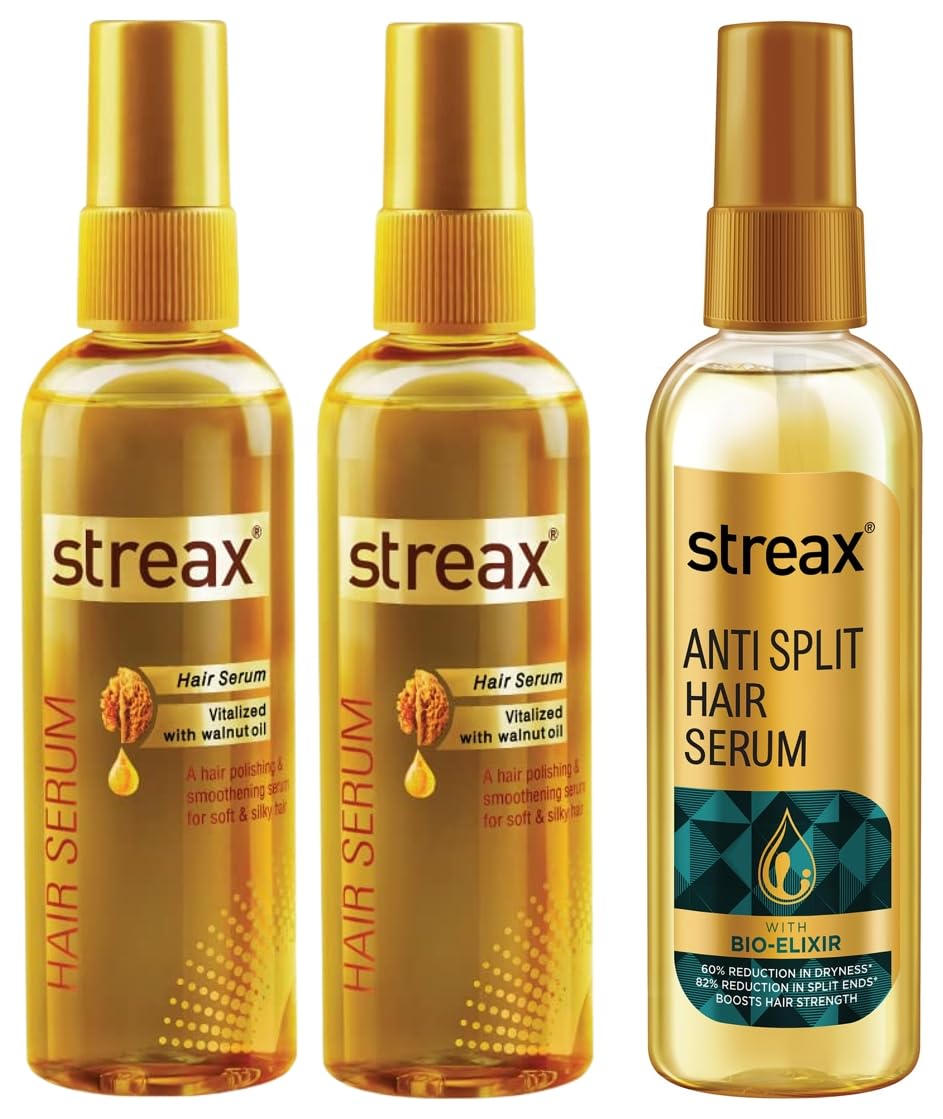 Streax Walnut Serum, 100 ml (Pack of 2) Anti Split Hair serum, 100 ml I with Bio - Elixir I Controls split ends I 82% reduction in Split Ends I 60% reduction in dryness