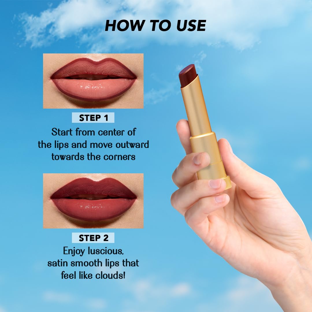 LoveChild Masaba Lush Creme Lipstick (Peach), Moisturizing Satin Finish with Ceramides & Shea Butter, Lightweight, Long-Lasting & Ultra-Smooth, Perfect Shades for Indian Skin Tones, Cotton Fluff 3.5g