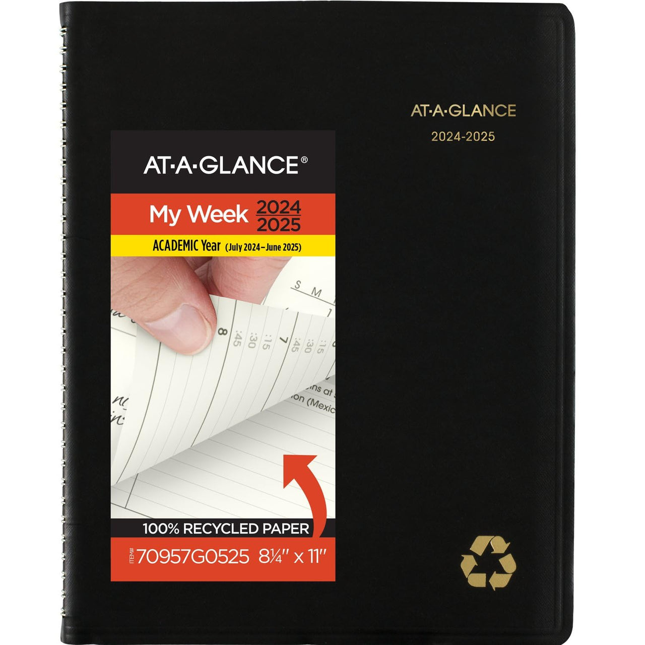 AT-A-GLANCE Planner 2024-2025 Academic, Weekly & Monthly, Quarter-Hourly Appointment Book, 8-1/4" x 11", Large, Monthly Tabs, Flexible Cover, Recycled, Black (70957G05) 2024-2025 New Edition
