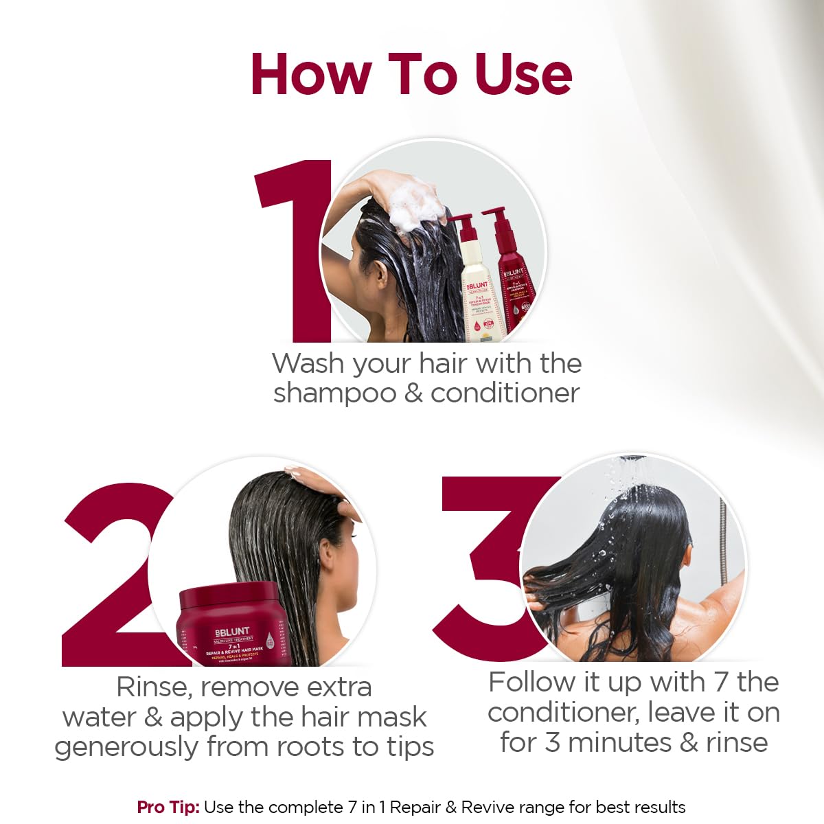 BBlunt 7 in 1 Repair & Revive Shampoo 300ml + 7 in 1 Repair & Revive Conditioner 250g + 7 in 1 Repair & Revive Hair Mask 250g