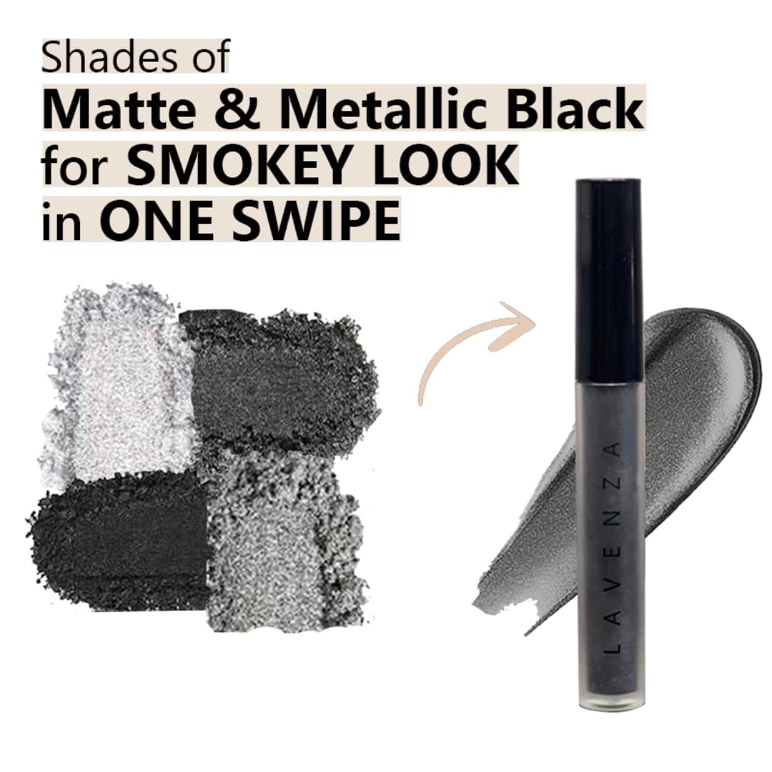 Lavenza Liquid Metallic Eyeshadow |Smokey Eyes in One Swipe| Vegan, Long-Lasting, Crease Proof, Smudge Proof |Smokey Grey Colour Pop | Silicone Free, Talc Free 3.5 Ml