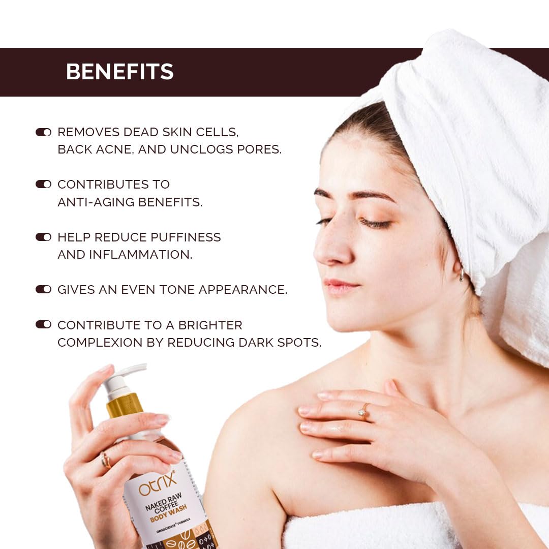 Otrix Naked Raw Coffee Body Wash with Catechins, Exfoliating and Nourishing Formula with Natural Oils, For Men and Women, 290ml