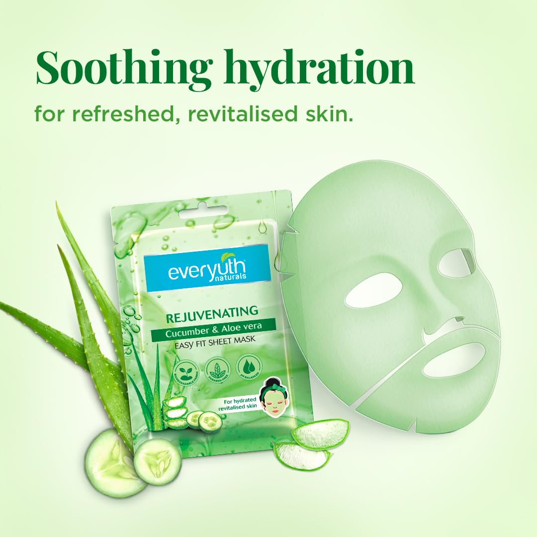 Everyuth Naturals Rejuvenating Cucumber & Aloe Vera Sheet Mask Pack of 3
