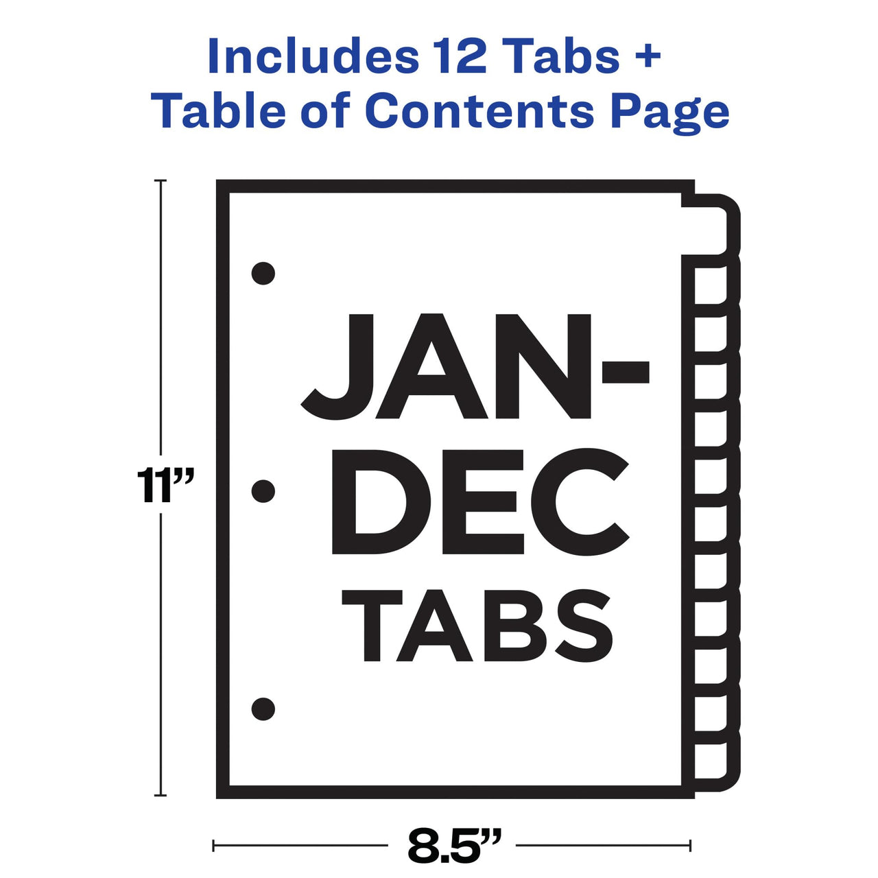 Avery Jan-Dec 12 Tab Dividers for 3 Ring Binders, Customizable Table of Contents, Multicolor Tabs, 1 Set (11127)