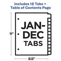 Avery Jan-Dec 12 Tab Dividers for 3 Ring Binders, Customizable Table of Contents, Multicolor Tabs, 1 Set (11127)