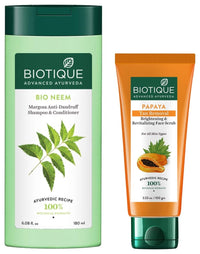 Biotique Bio Papaya Revitalizing Tan-Removal Scrub, 100 G And Biotique Bio Neem Margosa Anti Dandruff Shampoo And Conditioner, 180ml