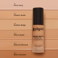 Pilgrim Medium Golden Beige Serum Liquid Foundation, Matte & Poreless,30 ml | Foundation for face make up infused | Water-Resistant,All Day Coverage|All Skin Types
