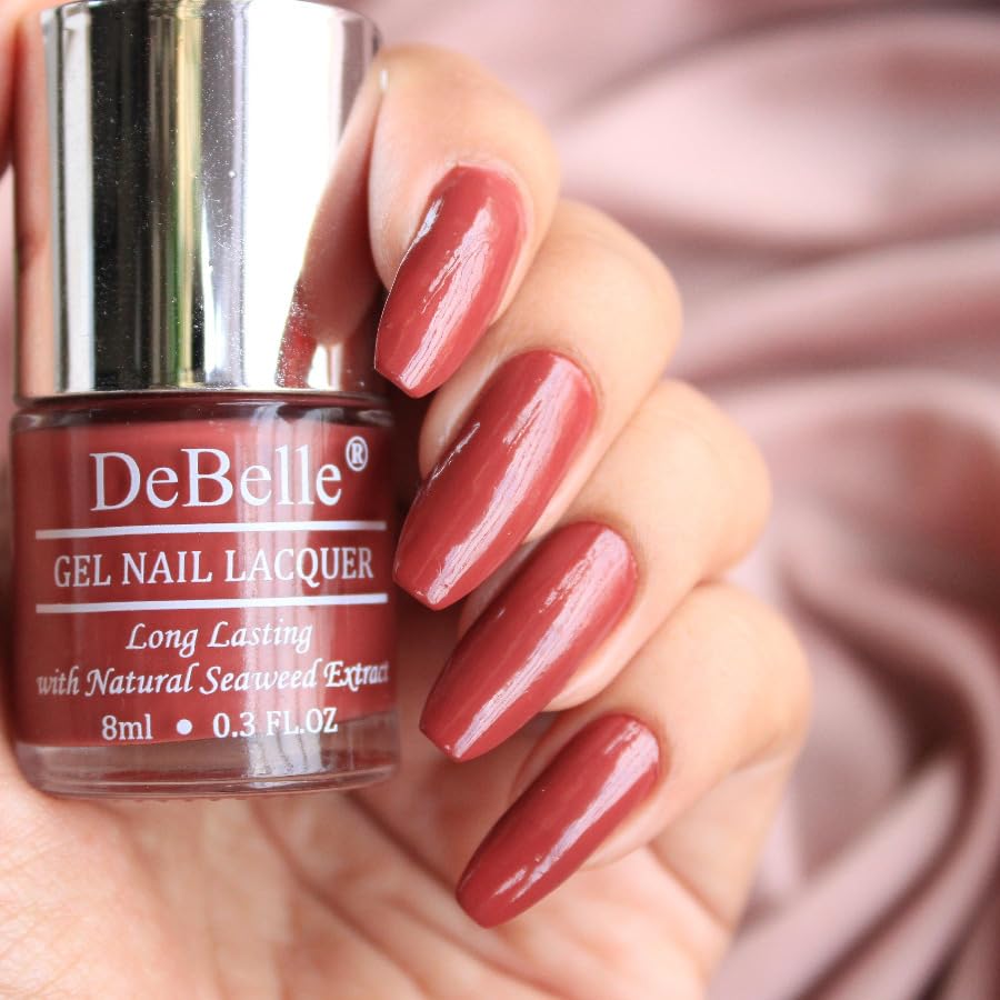 DeBelle Gel Nail Polish Scarlet Ruby(Pastel Bargundy)|Non UV - Glossy Finish |Chip Resistant | Seaweed Enriched Formula| Long Lasting|Cruelty and Toxic Free| 8ml