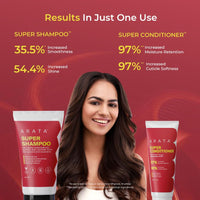 Arata Essential Care Super Duo Travel Pack | Super Shampoo & Conditioner | Reduces Hair Fall, Adds Shine, Volumizes | With Keratin, Biotin & Argan Oil | Paraben & Sulphate Free | 200ML