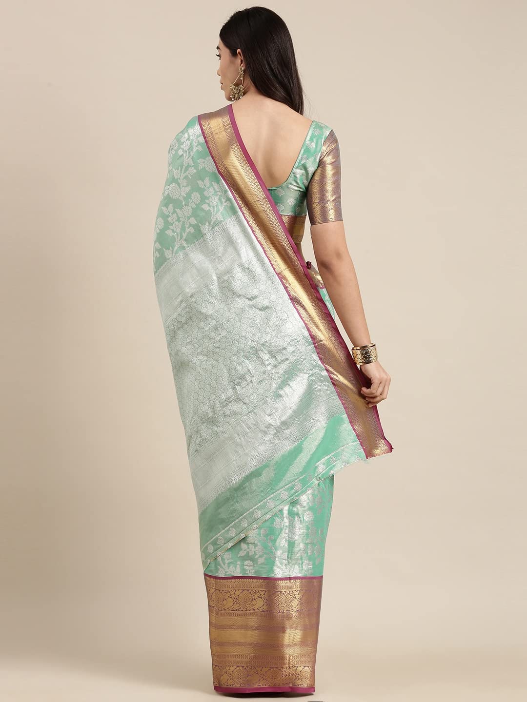 Pandadi Saree Women's  Arasi Soft Tissue Banarasi Silk Dharmavaram Pattu Saree With Unstiched Blouse Piece