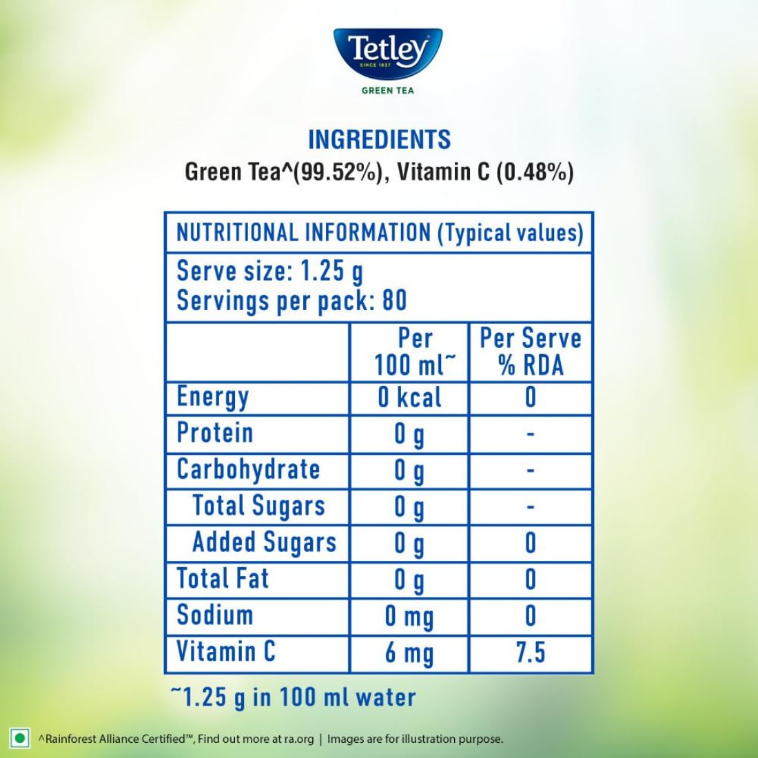 Tetley Loose Green Tea Leaves 100g, Classic Flavour, Immune With Added Vitamin C, Makes 80 Cups, Long Leaf Tea, 5X Antioxidants As An Apple