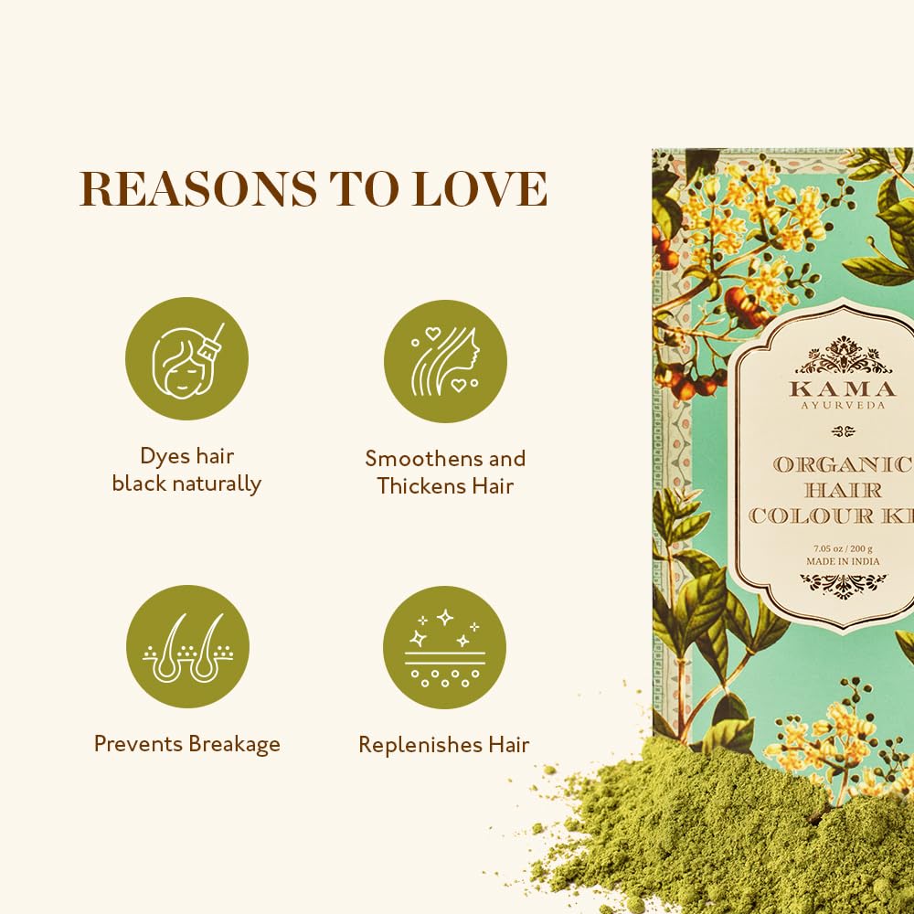 Kama Ayurveda ITM01361 Organic Hair Color Kit, Hair Color, Henna Powder and Indigo Powder, 200g - Multicolor (Pack of 1 each)