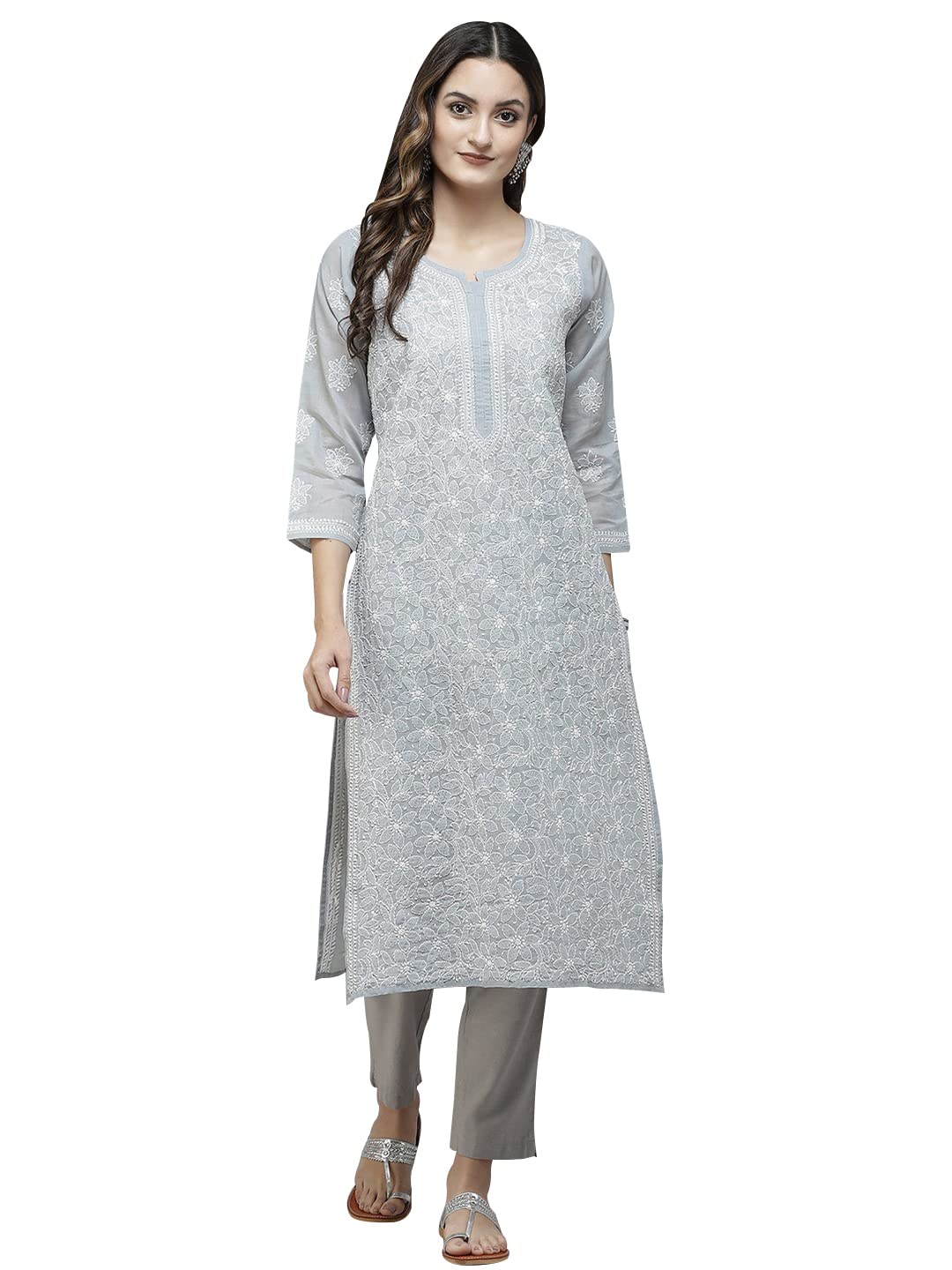 Ada Hand Embroidered Lucknowi Chikankari Cotton Kurta Kurti for Women A411165