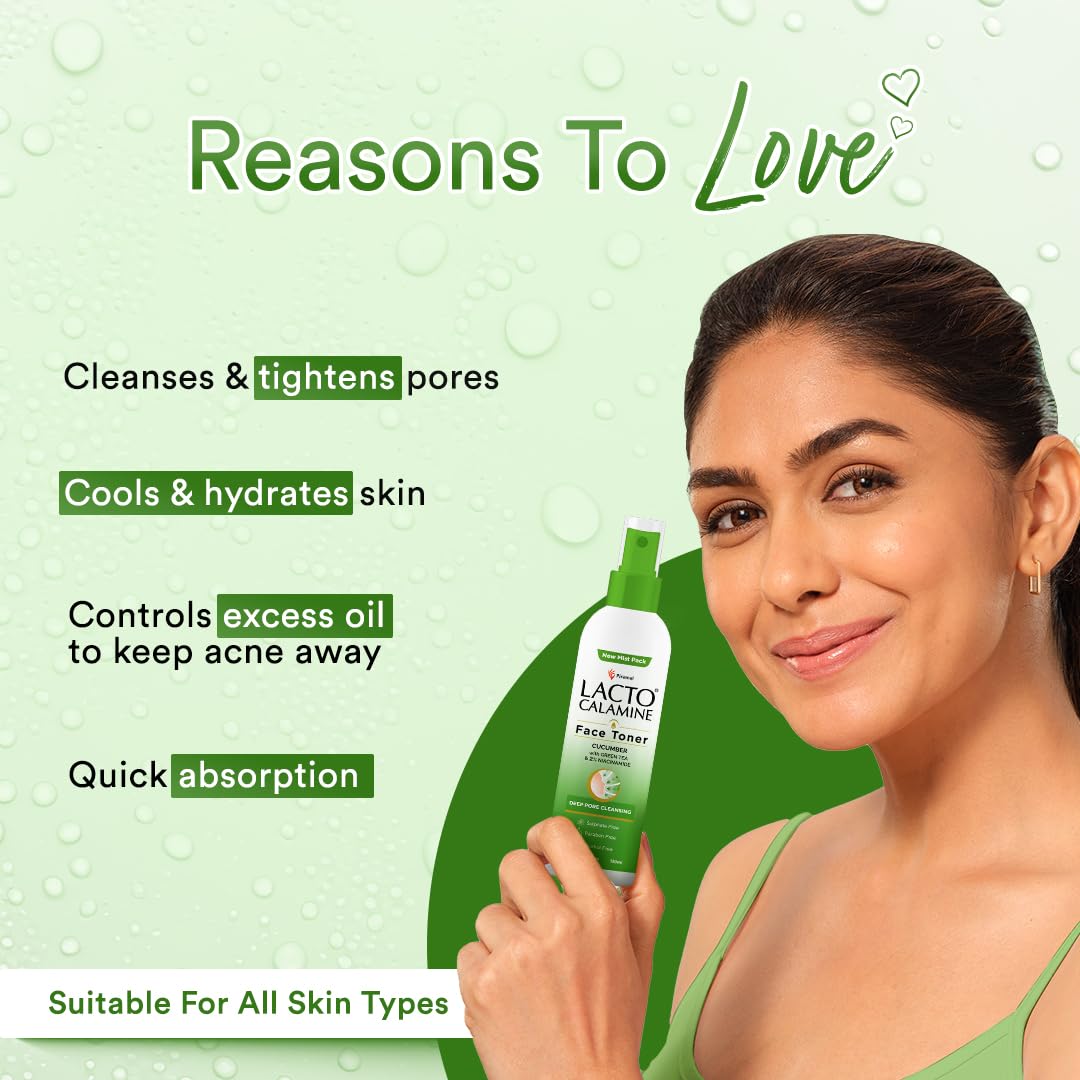 Lacto Calamine Face Toner With Cucumber | 120ml | Deep Pore Cleansing | Open Pores Tightening with Green Tea & 2% Niacinamide For Cool & Hydrated Skin | No Sulphate, No Alcohol, No Parabens