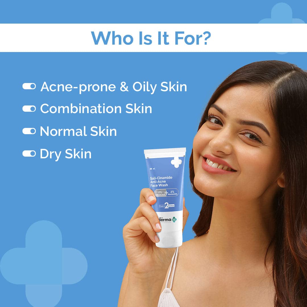 The Derma Co Sali-Cinamide Anti-Acne Face Wash | With 2% Salicylic Acid & 2% Niacinamide I Treats Active Acne & Fades Acne Marks I For Oily & Combination Skin I Power of 2 Actives | For Men & Women | 80 ml