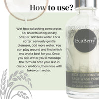 EcoBerry Rice Coconut Milk Face Wash Powder | Talc Free, Hypoallergenic, Sensitive Skin 100% Pure, Organic | Natural | Alcohol Free | Preservative Free | Chemical Free | Vegan, 30g