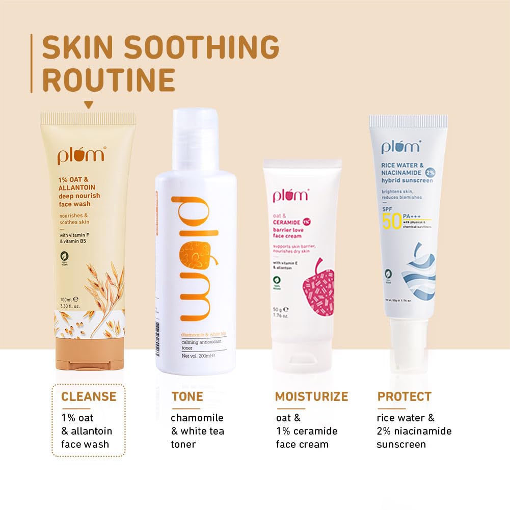 Plum 1% Oat & Allantoin Deep Nourish Face Wash For Dry,Sensitive Skin|Gentle Cleanser Vitamin B5 & F|Nourishes,Soothes & Restores Skin Barrier|Non-Drying Face Wash For Women & Men|100% Vegan|100 Ml