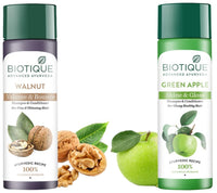 Biotique Bio Green Apple Fresh Daily Purifying Shampoo And Conditioner, 190ml And Biotique Bio Walnut Bark Fresh Lift Body Building Shampoo For Fine & Thinning Hair, 190Ml