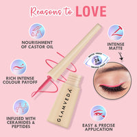 Glamveda Super Matte Liquid Eyeliner – Pink, Smudge-Proof, Waterproof, Quick Drying | 24-Hour Long Stay | Smooth Application | Bold, Clean, Smudge-Free Look