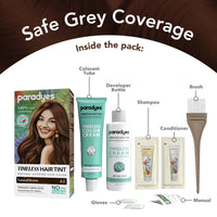 Paradyes Natural Brown Timeless Hair Tint, Permanent Crème Hair Colour for Natural-Looking Results, Complete Grey Coverage, Long-Lasting Formula Free from PPD, Ammonia, & Resorcinol, 4.0