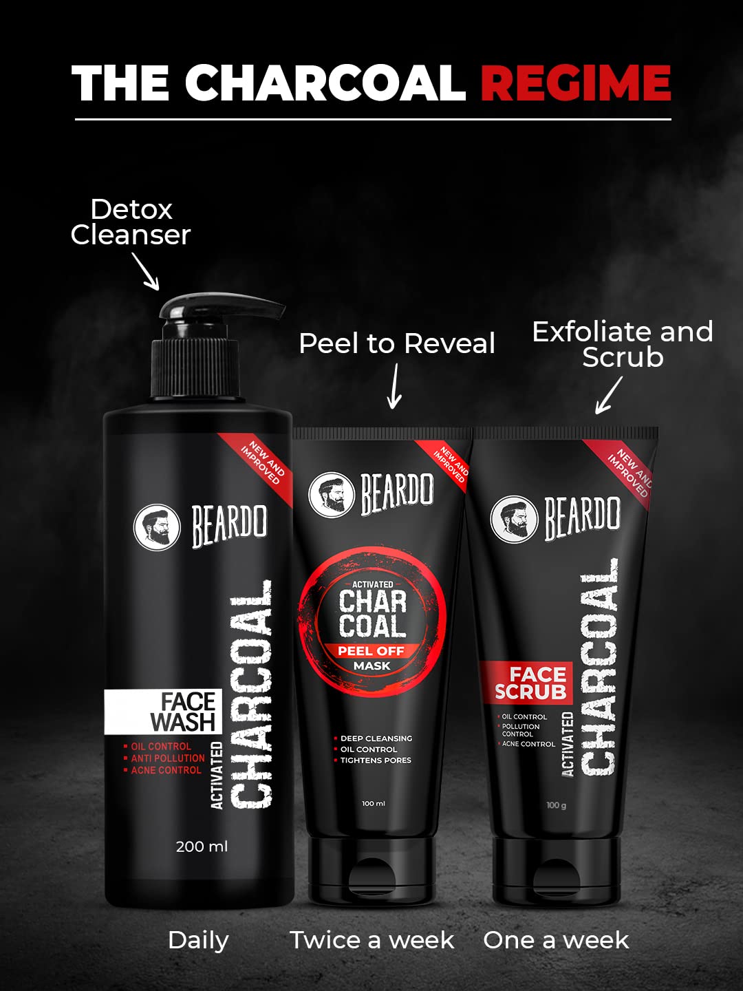 Beardo Activated Charcoal Face Wash for men, 200ml | For Deep Pore Cleaning and Removes Dirt | face wash for acne and pimples | face wash for oily skin (Pack of 3)
