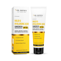 Dr. Sheth's Haldi & Hyaluronic Acid Sunscreen with 1% Hyaluronic Acid | Spf 50+ Pa+++ | Protects Against UVA/B & Blue Light | Hydrating & Brightening | For Men & Women | For All Skin Type | 125 g