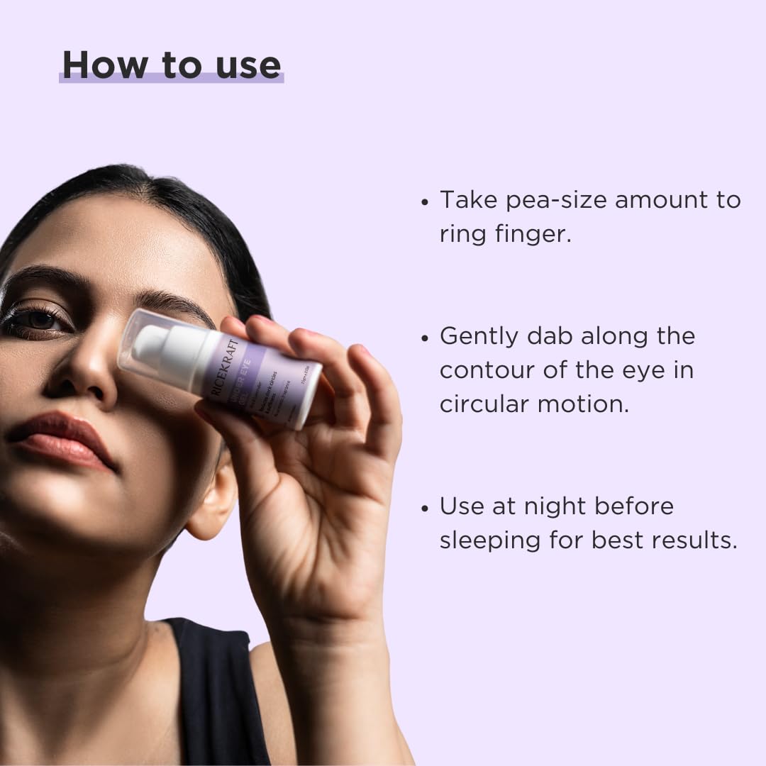 RiceKraft Under Eye Cream For Dark Circles, Wrinkles, Puffy Eyes, Anti ageing | Cruelty-Free, Paraben Free | with Rice Extract, Lavender, Green Tea | No Synthetic Fragrance | For Men and Women - 15g