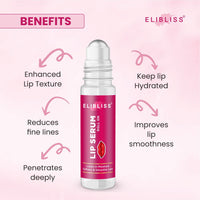 Elibliss Strawberry Lip Serum Roll On for Dry, Chapped & Cracked Lips | Deep Hydration & Moisture Lock Formula | Softens, Smooths & Repairs Lips | Lightweight Non Sticky Daily Lip Care 10ml