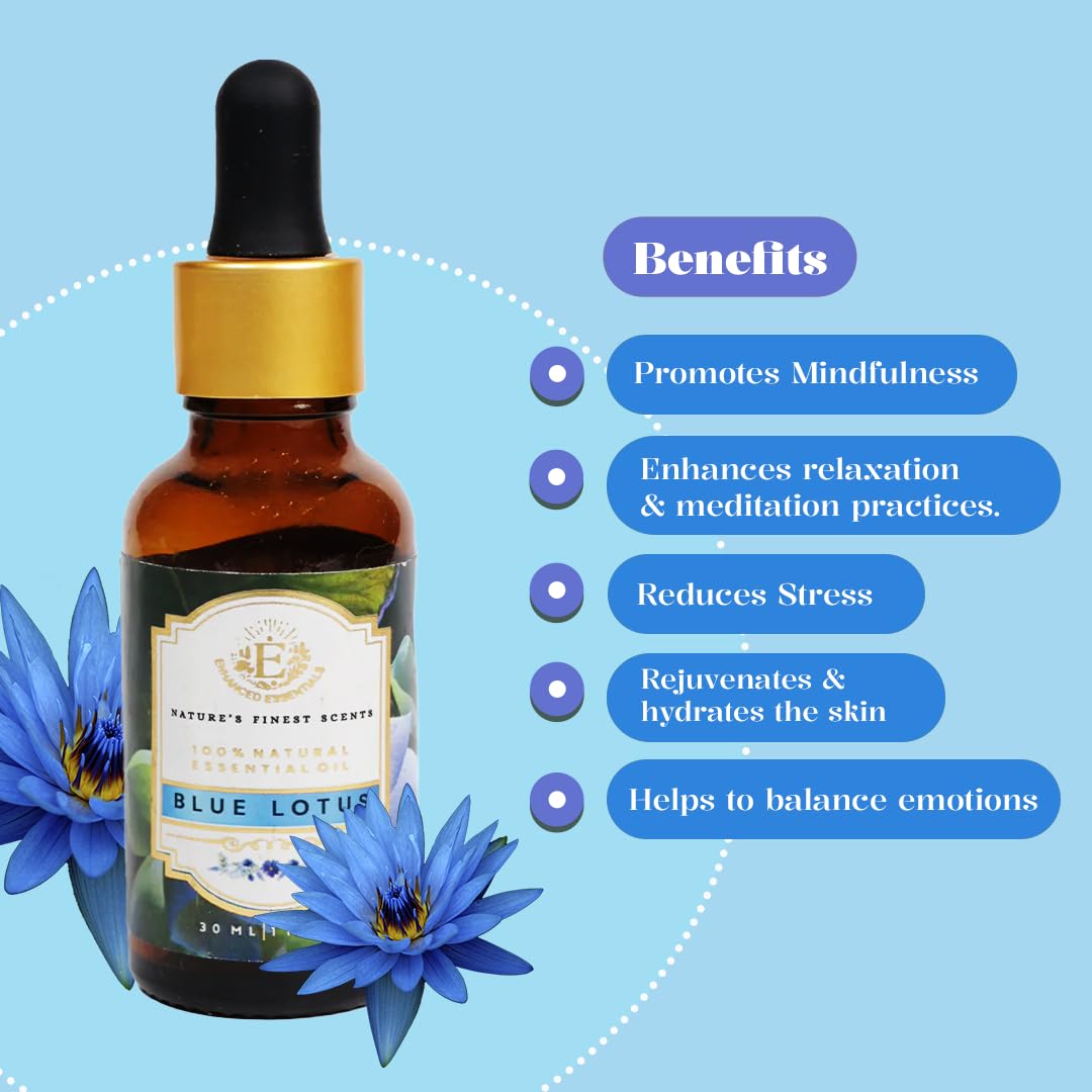 Luxurious Blue Lotus Essential Oil by Enhanced Essentials |Therapeutic Grade,Organic & Natural | Ultra Premium and Highly Concentrated Oil for Home, Diffusers, Skin, Aromatherapy, Bath, Massage,Humidifiers, Soap and Candle making| 30 ml