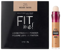 Maybelline New York Instant Age Rewind Luminous Liquid Concealer, Caramel, 6Ml And New York Fit Me Loose Finishing Powder,Acne Prone, 25 Medium, 20G, 2 count