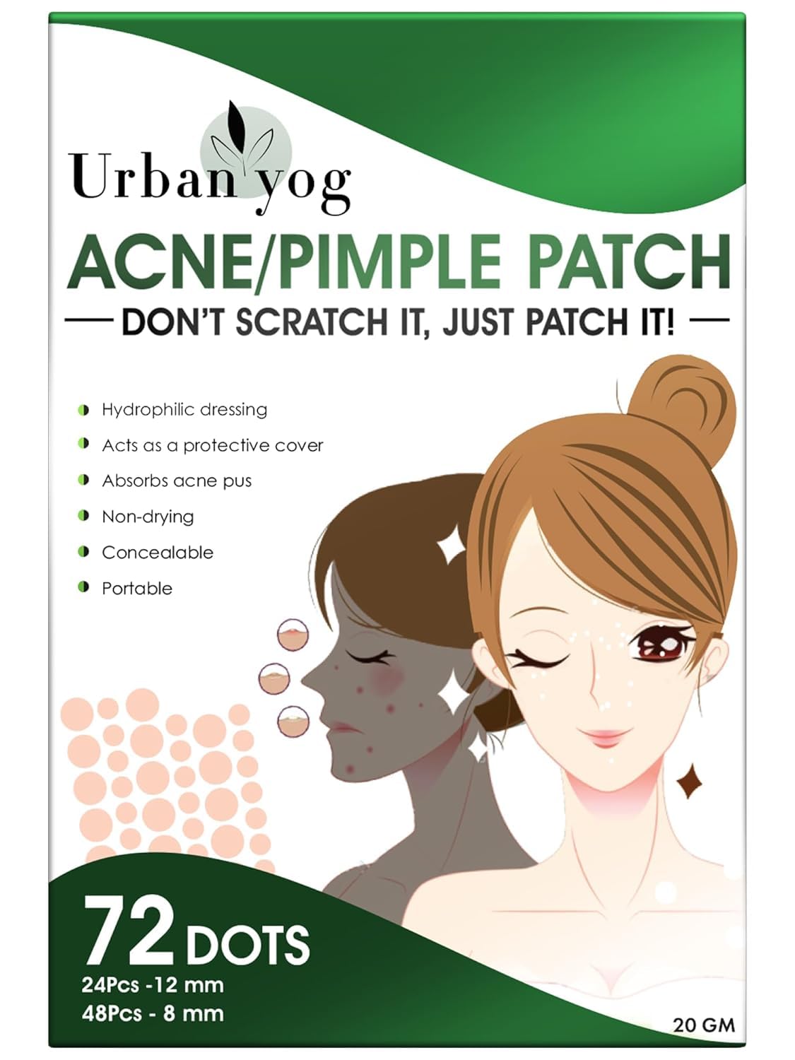 Urban Yog Acne Pimple Patch - (72 Dots) - Men and Women - (Pack of 10) (72 Dots * 10 Pack)